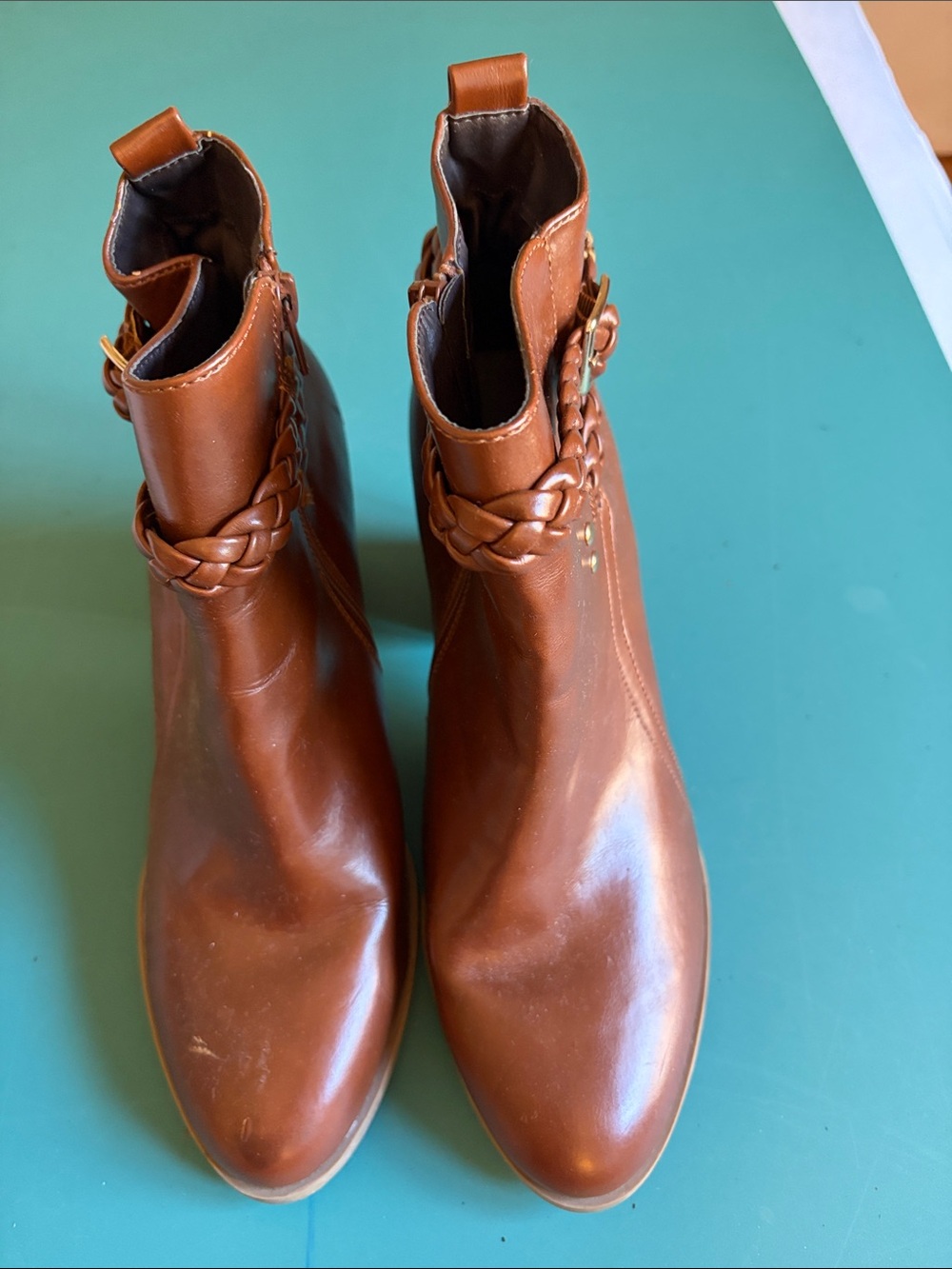American Eagle Outfitters Cognac Braided Strap Ankle Boots. Size 11.
